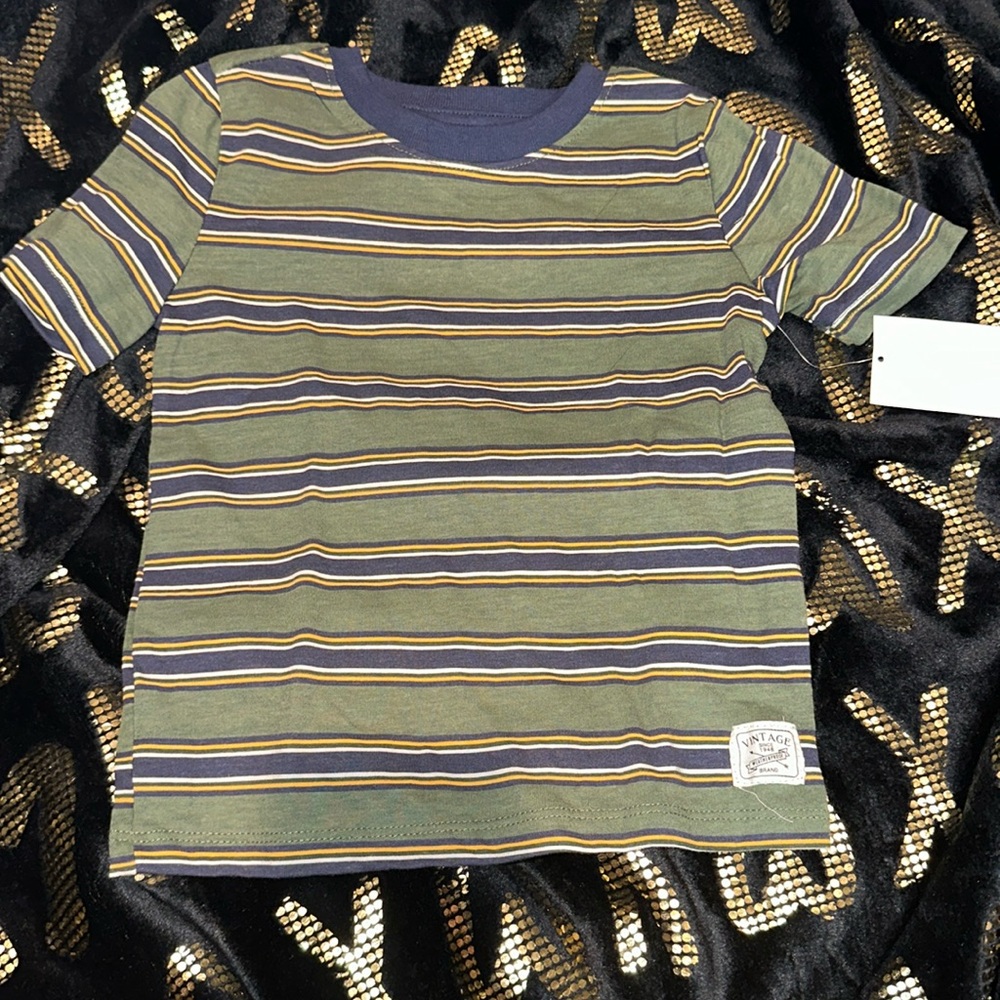 NEW weatherproof striped toddler shirt - green and blue yellow and white